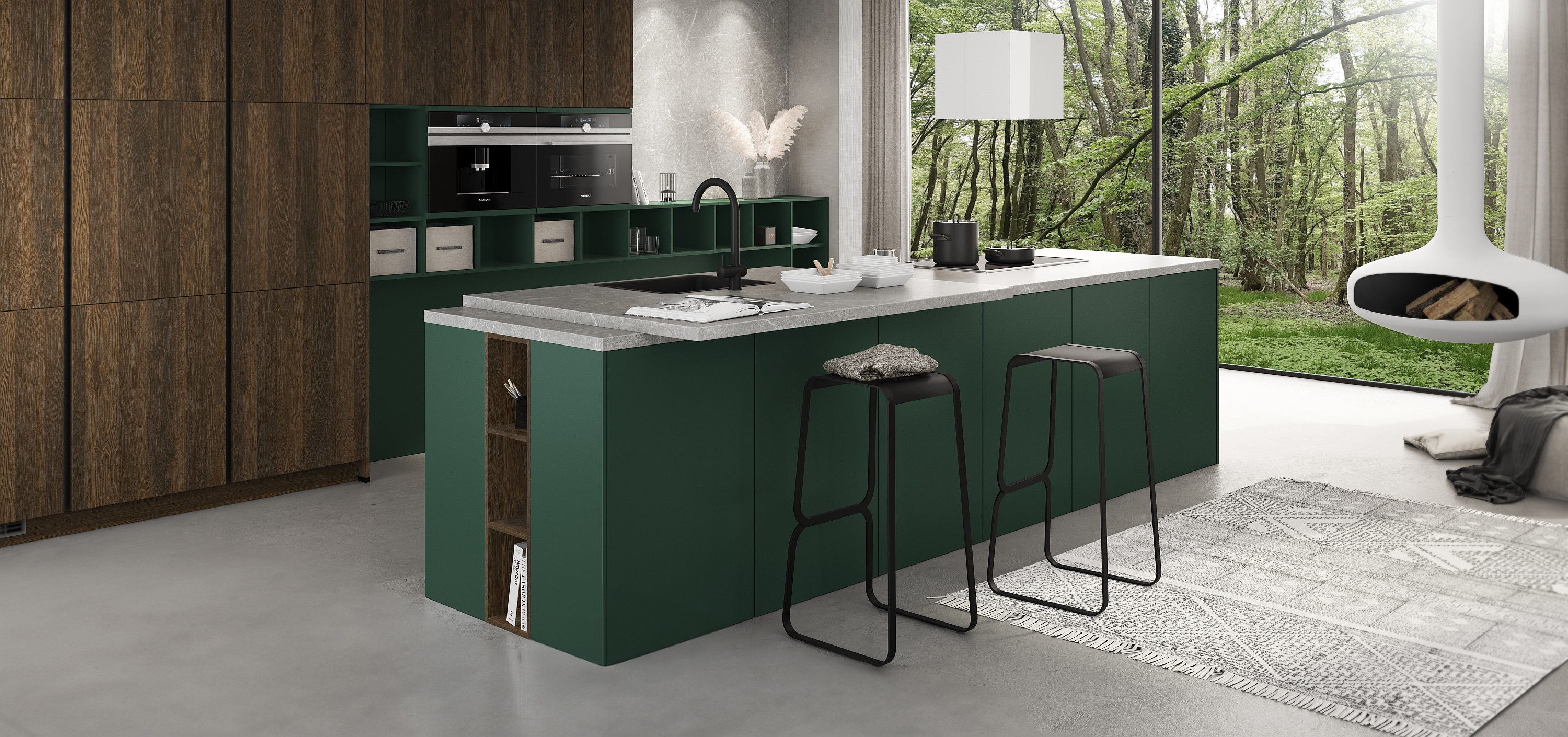 Artego Küche Eiche Bordeaux Tannengrün