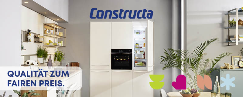 Constructa Kücheneinbaugeräte Qualität zum fairen Preis Kühlschrank Backofen in grifflos weißer Küche